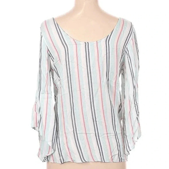 DREW Tops - Anthropologie Drew White Multi Stripe Open Back Long Sleeve Blouse Size M Medium
